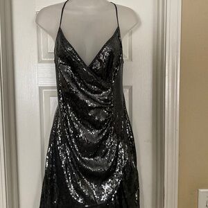 Hale Bob SPARKLING METALLIC  GRAY mini dress. Size L